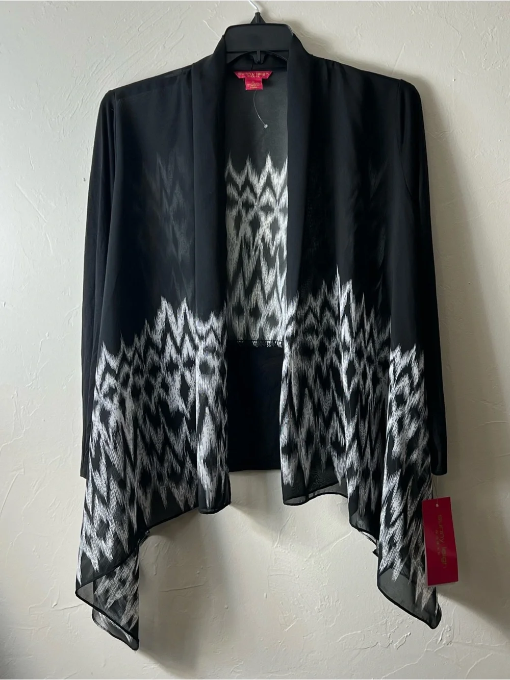 Sunny Leigh  Print Sheer Open Front Waterfall Cardigan Long Sleeve Size 1X